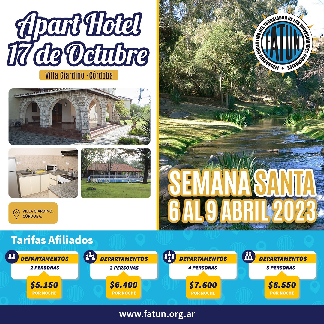 apart hotel 26 de noviembre tarifas semana santa 2023